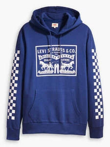 Levis Logo Graphic Pullover Hoodie Blue Sz Small Checkered Design - Picture 1 of 1