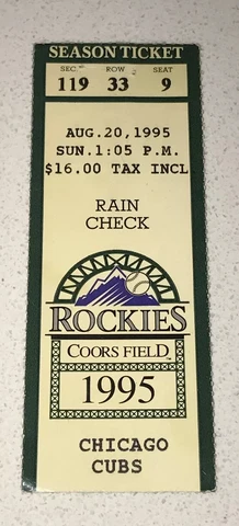 8/20/95 Chicago Cubs Rockies Coors Field Ticket Stub Sammy Sosa HR #119 Cover