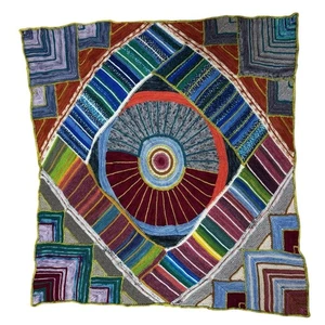 Handmade Wool Knit Lap Blanket Throw Rug 36”x36”Patchwork Boho Decor Artisan - Picture 1 of 8