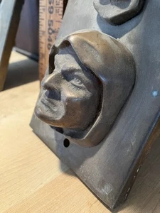 Pair Antique Medieval Monk Faces Arts & Crafts Cast Iron Bronze Finish Sconces - Picture 1 of 6