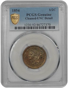 1854 1/2C Braided Hair Half Cent PCGS #3601-13 NONE - Picture 1 of 4