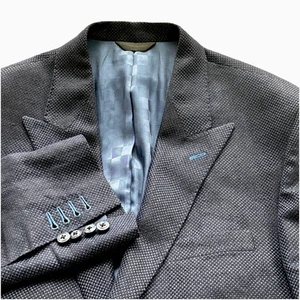 Bespoke Blazer 42L Biella Fabric Slant Bill Pockets Peak Lapel Sports Coat Blue - Picture 1 of 24