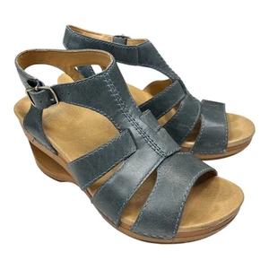 Dansko Trudy Womens Blue Leather Strappy Wedge Sandals Size 6.5 EUR 36 - Picture 1 of 6