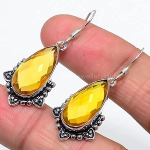 Aaa+++ Citrine Stone 925 Sterling Silver Engagement Drop Dangle Earrings Jewelry - Picture 1 of 7