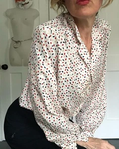 VTG Evan Picone 80s 90s blouse poly career business corp core designer dot print - Picture 1 of 20