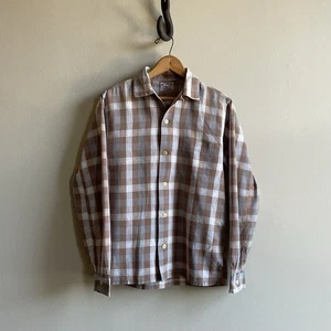 Vtg 1950s Mens Loop Collar Shirt Rockabilly Fleck Pattern Cotton S 20x26 Brown - Picture 1 of 8