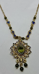 Laila Rowe grün und blau verziert goldfarben Anhänger 17" Halskette - Bild 1 von 4