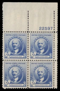 US Scott # 887, Daniel Chester French, Artist, Plate Block of 1940 5¢ Stamps MNH - Picture 1 of 1