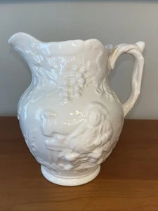 VTG English Spode “Imperial Fancies” White 6.5” Pitcher W/Raised Tavern Scenes - Picture 1 of 9