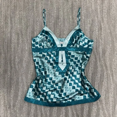 Charlotte Russe Y2K Azul Satinado Geométrico Camisola Recorte Boho Mujer’s Talla L Foto 1 de 4