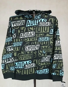 NEW Adidas Hoodie Boys Size Large 14/16 Fleece Hooded Pullover Sweatshirt Black - Picture 1 of 5