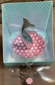 JUSTICE MERMAID CERAMIC TRINKET TRAY-STARFISH RING/SHELL CHARM BRACELET SET - Picture 1 of 4