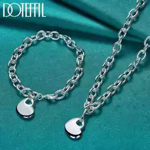 DOTEFFIL 2 Stck. 925 Sterlingsilber Massivherz Halskette Armband Set Schmuck - Bild 1 von 6