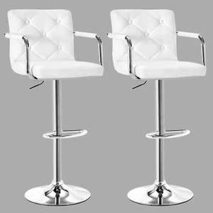 Bar Stools Set of 2 Adjustable Swivel Counter PU Leather with Back Armrest Stool - Picture 1 of 45