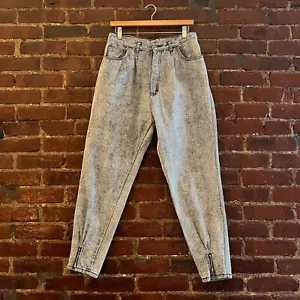 Vintage 80s Gitano Acid Wash Jeans Size 14 (30x27) Black Charcoal Mom Ankle Zip - Picture 1 of 15
