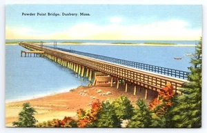 Duxbury Mass MA Powder Point Bridge Ocean cartolina d'epoca - Foto 1 di 2