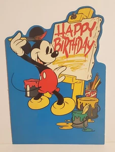 VINTAGE THE DISNEY PARADE DIE CUT MICKEY MOUSE BRITHDAY GREETING CARD 1980'S - Picture 1 of 3