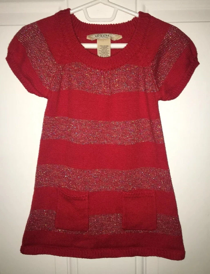 Vestido suéter feminino Arizona vermelho manga curta com brilho tamanho 5 M férias - Imagem 1 de 4