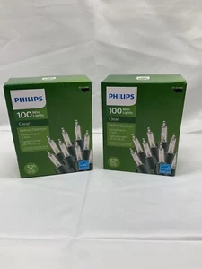 Christmas Lights 2X Philips 100 Mini Clear Green Wire Weddings Indoor/Outdoor - Picture 1 of 3