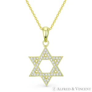 Star of David Jewish Magen Charm CZ Crystal .925 Sterling Silver 14k GP Pendant - Picture 1 of 1