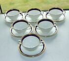 Coalport Bone China Elite Royale Pattern Blue and Gilt 6 x Soup Bowls and Stands