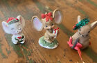 3 Vintage Christmas Mouse Mice Bisque Porcelain Figurine Lefton Enesco Good Cute
