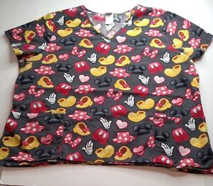 Disney Minnie Mouse & Mickey Mouse  Women's Scrub Top Multicolor Size 2XL