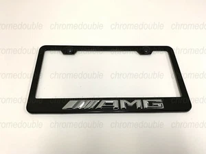 1pc 3D AMGemblem BLACK Stainless Steel License Plate Frame w/S.caps (New Style) - Picture 1 of 4