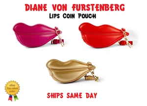 EN MANO DVF Diane Von Furstenberg X Labios de Objetivo Bolsa de Monedas Rosa Rojo NUEVO - Imagen 1 de 13