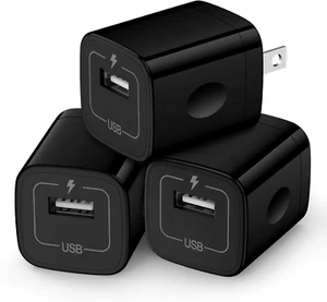 Wall Charger Cube,1A/5V Single Port USB Plug 3 Pack Travel Black Charging Block - Picture 1 of 11