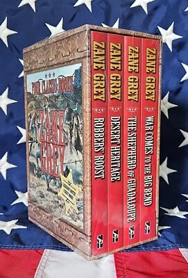 NEW SEALED Zane Grey Box Set 4 Western Cowboy Classics Books Paperback Slipcase Foto 1 de 4