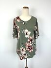 Witchery Womens Top Sage Green Floral Short Flare Sleeve Stretch Casual Size S 8