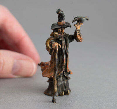 Miniature COLD PAINTED BRONZE Old Hag WITCH With OWL Magic/Wiccan - Signed  • 16£