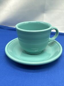 Vintage Green Teal Turquoise HLC Fiesta USA Coffee/Tea Cup And Saucer
