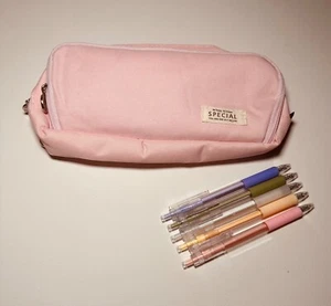 Pink Pencil Case 3 Compartments, soft pouch with pens (5) - Picture 1 of 2