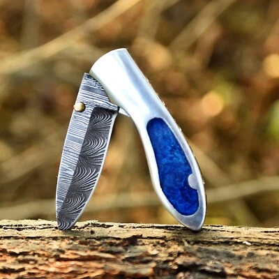 Handmade Forged Damascus Folding Blade Pocket knife - Back Clip Gift Knives - Image 1 of 4