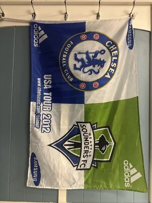 adidas Chelsea Football Club Seattle Sounders FC Flag 24"x36" USA Tour 2012 - Image 1 of 4