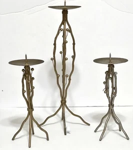Set of 3 Metal Pillar Candle Holders Branch Design Brass/Gold Color 13.5"h  8"h - Picture 1 of 10