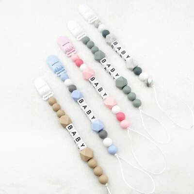 Schnullerkette mit Namen Silikon Geburt Nuckelkette Baby Geschenk Neu - Bild 1 von 4