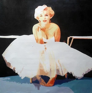 Marilyn Monroe 28x28 Pintura al óleo de arte pop, NO es un póster impreso, enmarcado disponible - Imagen 1 de 1