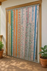 Silk Sari Ribbon Doorway Rod Pocket Curtain for Bedroom and Living Room, Flor... - Bild 1 von 8
