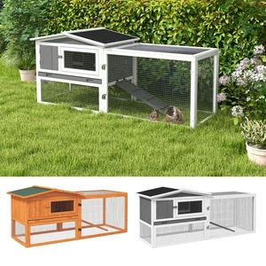 Bunny Cage Rabbit Hutch Outdoor Guinea Pig House w/ Slide-Out Tray Hay Rack Ramp - Picture 1 of 23