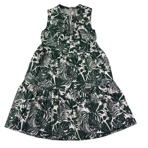 Sundry for Evereve Dress Womens 0 Green White Tropical Leaf Tiered Sleeveless - Picture 1 of 7