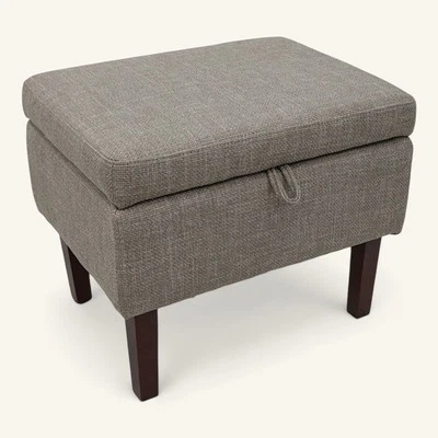 Hampton Grey Fabric Ottoman Footstool with Wooden Legs - Image 1 of 3