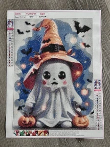 Diamond Painting Finished Completed 3D Wall Art 12x16” Cute Halloween Ghost - Foto 1 di 8