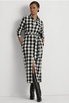 POLO Ralph Lauren LRL Dress 4 Buffalo Check Plaid Black White Buttons Cotton - Image 1 of 4