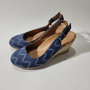 Vionic Coralina Espadrille Blue Chevron Print Slingback Wedge Sandals US 8.5 - Picture 1 of 10