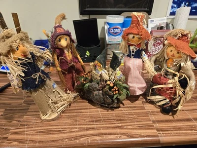 Primitive Fall Handcrafted Scarecrow Figures  Lot - Image 1 of 4