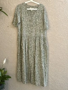Maxi Vestido Vintage Eddie Bauer Para Mujer Cottage Verde Musgo Floral Lino Talla L - Imagen 1 de 7