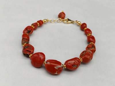Bracciale donna sassi corallo rosso di Sardegna naturale arg 925 fatto in Italia - Immagine 1 di 4
